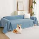 MYSKY HOME Chenille Couch Cover, Sofa Slipcover for 1-2 Cushion Sectional Couch, Machine Washable Soft Furniture Protector with Tassels, Futon Sofa Covers, Throw for Dogs, Kids, 71" x 102", Blue