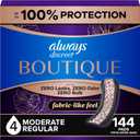 Always Discreet Boutique Incontinence Pads, for Bladder Leaks, Moderate Absorbency, Regular Length, 144 Count (3 Packs of 48)