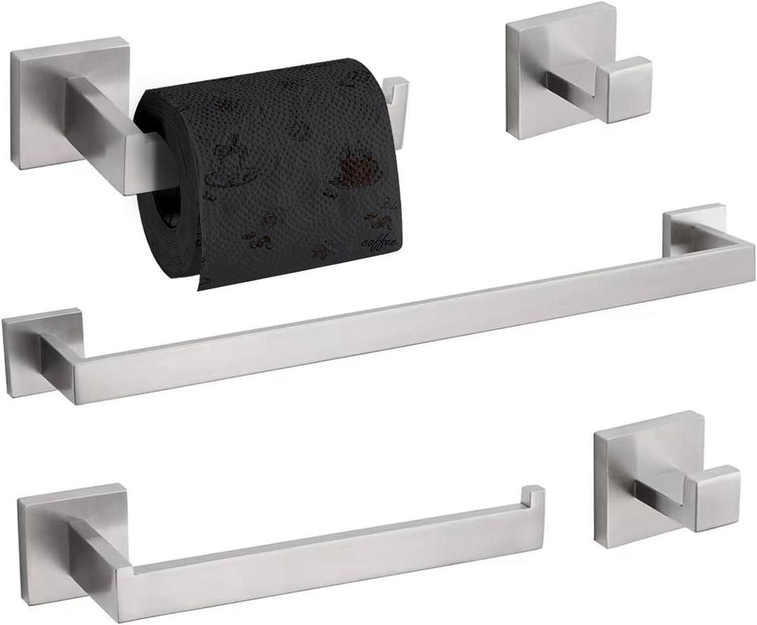 TURS 5-Piece Bathroom Hardware Set Brushed Nickel Towel Bar Set Bath Towel Holder Sets Hand Towel Holder 2 Towel Hooks, SUS 304 Stainless Steel, Q7BR-P5