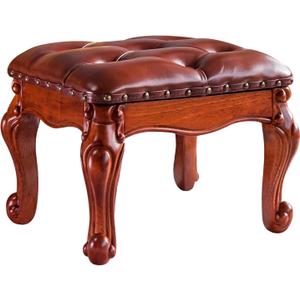 Foot Stool Ottoman Foot Rest Microfiber Leather Upholstered Footstool for Sofa, Living Room, Entryway, Solid Wood Stool (Light Brown)