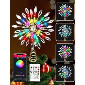 Christmas Tree Topper Star, 12.2 Inches 20LEDs Diamond Christmas Tree Topper Lighted with Remote & APP, USB Powered Multicolour Lighted Treetop Decorate to Christmas Trees for Holiday, Party, Indoor