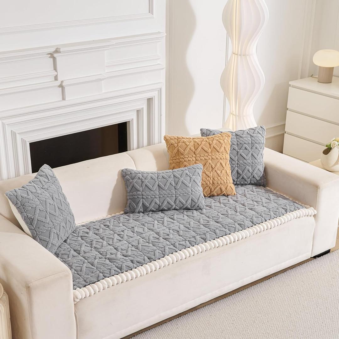 Cshionary Couch Cover for Dogs Washable, Fuzzy Pet Couch Covers for 3 Cushion Sofa - Soft Plush Pet-Friendly Furniture Protector with Non-Slip Backing (Light Gray, 59"x27.5")