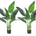 2Packs 4FT Artificial Bird of Paradise Plant,Faux Palm Tree Potted Plant with Real Touch Leaves,Fake Trees for Home Living Room Office Indoor Outdoor Decor(4 FT-2Packs)