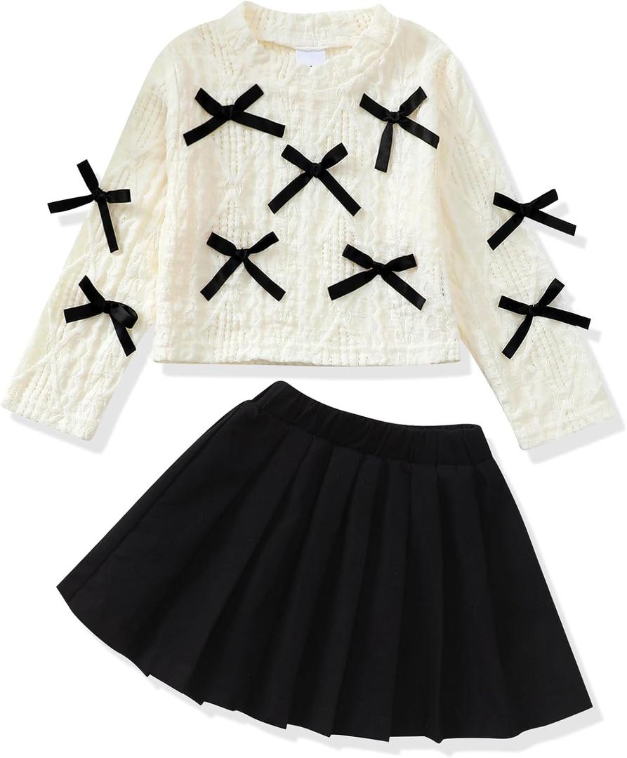 Renotemy Toddler Baby Girl Fall Winter Skirt Set Sweatshirt Pleated A-Line Dress Little Girls Clothes 2-Piece Outfits, Size 18-24 Months