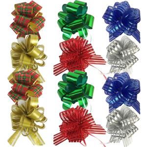 allgala Christmas Themed Pull Bow Flowers 12-pc 6 Inch Large Christmas Pull Bows for Gift Wrapping Tree Holiday Decoration-GP90033
