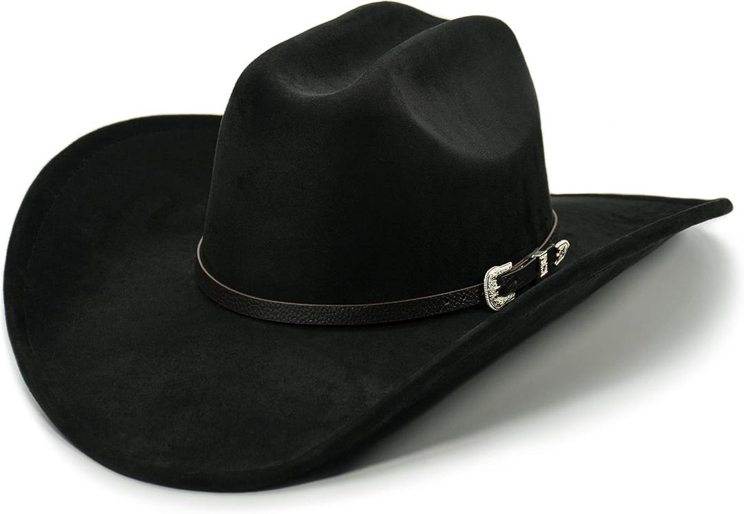 Cowboy Hat for Women and Men with Shapeable Wide Brim - Felt Cattleman Western Hats for Cowboys and Cowgirls (Medium-Large, Raven Black)