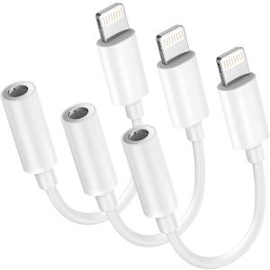 Apple MFi Certified 3-Pack Lightning to 3.5mm Headphone Jack Adapter with DAC, Headphone/Earphone Hi-Fi Audio Dongle & Car Aux Cable for iPhone 14/13/12/11/XR/X/8/7, Car, Gym, Travel, Office Use-White