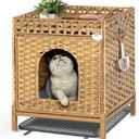 Cat Litter Box Enclosure - Rattan Cat House with Metal Feet, Litter Mat Included, 18.5x20.4x23.2 Inches, Natural