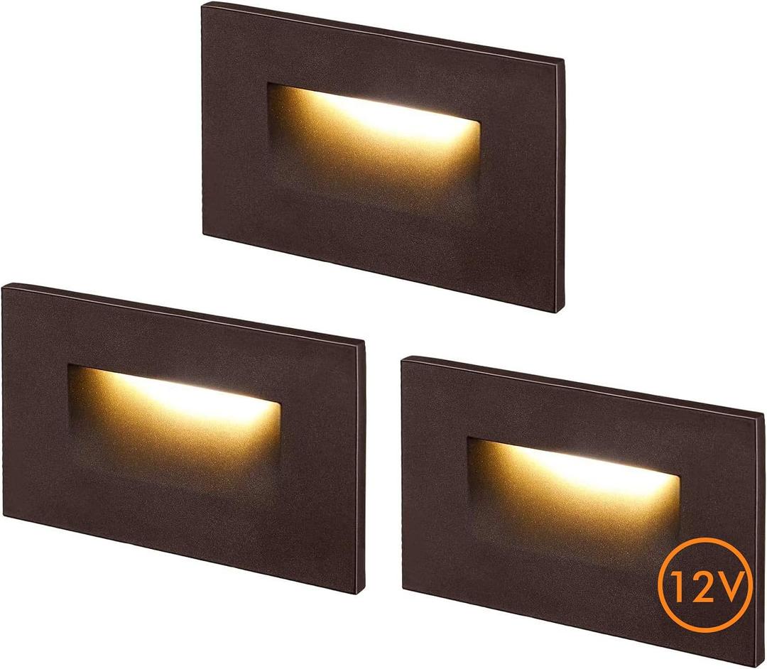 CLOUDY BAY 12V Low Voltage 3 Color Indoor and Outdoor LED Step Light,3000K/4000K/5000K,Stair Light,Oil Rubbed Bronze,3 Pack, Wet Location(Low Voltage Transformer is Required)