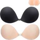 2025 Push Up Sticky Bra, 2 Pack Reusable Adhesive Invisible Backless Strapless Bra Nude+black C