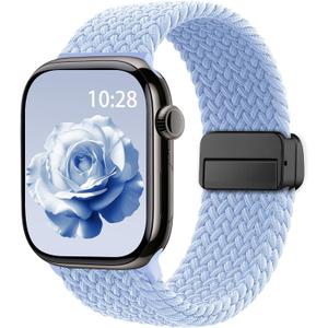 Braided Stretchy Band Compatible with Apple Watch Bands Women Men, Soft Nylon Solo Loop Magnetic Sport Strap for iWatch Slate Blue, 44mm/45mm/46mm/49mm/(42mm-series 3 2 1)