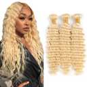 #613 Deep Wave Bundles Human Hair Blonde Deep Wave Bundles Unprocessed Brazilian Virgin Remy Hair Extensions Double Weft For Women 14 16 18 Inch