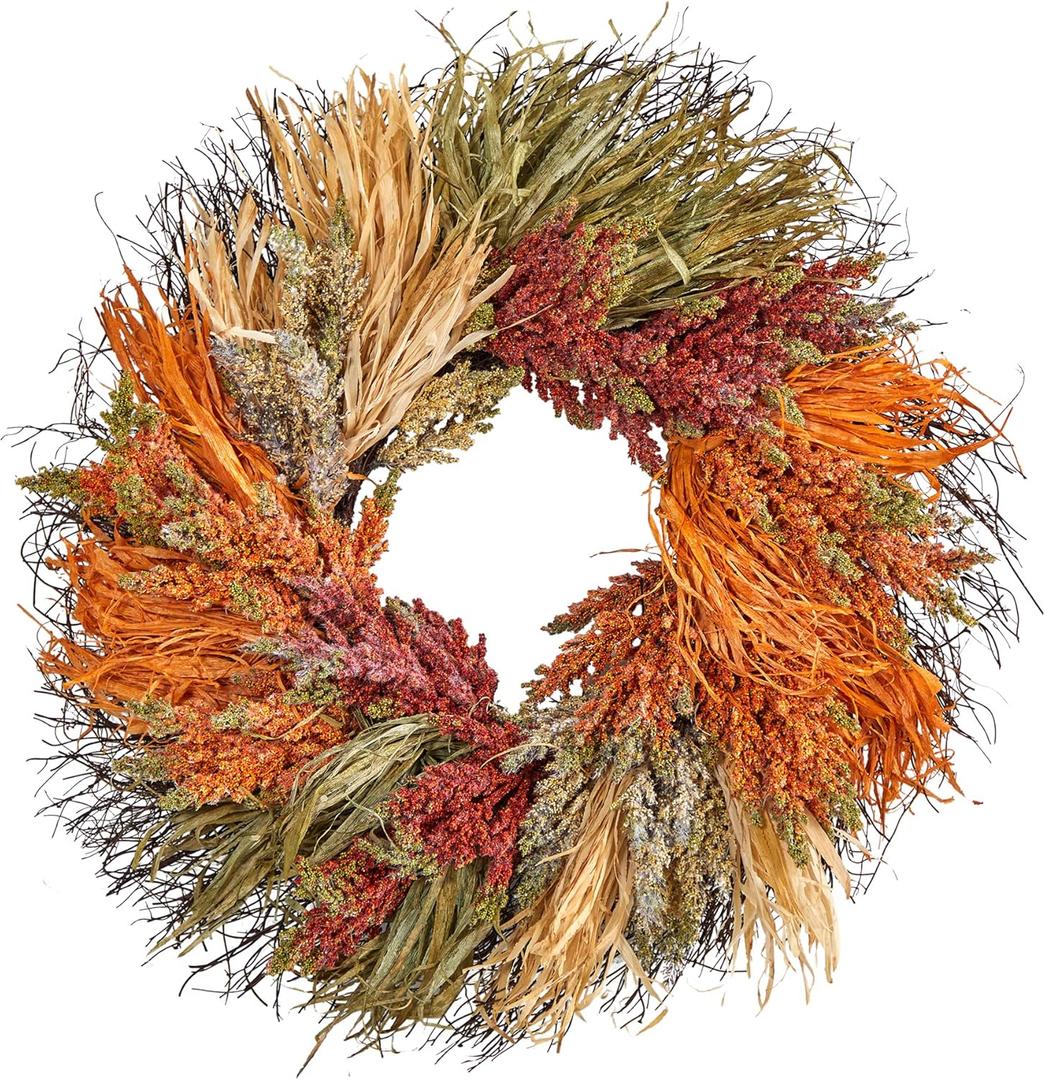 Nearly Natural 26in. Fall Sorghum Harvest Autumn Artificial Wreath Nearly Natural 26in. Fall Sorghum Harvest Autumn Artificial Wreath