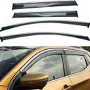 Compatible with 2017-2022 Rogue Sport 4pcs Smoke Tint with Chrome Trim Outside Mount Tape On/Clip On Style PVC Sun Rain Guard Vent Window Visors