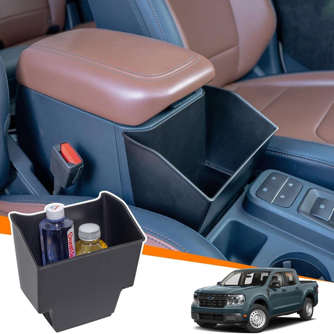 TOPINSTALL Console Storage Box Compatible with 2022-2026 Ford Maverick Accessories, Front Seat Armrest Box Large Capacity Center Console Organizer Multi-Function Cup Holder Insert Trash Can