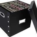 Snap-N-Store Vinyl Record Storage Box - Pack of 1-13.2 x 12.625 x 12.5 Inch LP Holder with Lid & Guides for 12-inch Records - Crate Holds up to 75 Vinyl Albums - Black