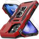 DEERLAMN Case for iPhone 17 6.3-Inch with Slide Camera Cover + Screen Protector (2 Packs), Rotated Ring Kickstand Military Grade Shockproof Protective Cover-Red