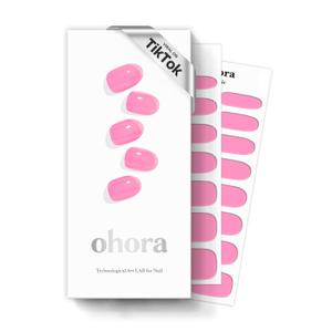 ohora Semi Cured Gel Nail Strips (N Tint High-Teen) - Pink, Tint, Works with Any UV/LED Lamps, Salon-Quality, Long Lasting, Easy to Apply & Remove - Includes 2 Prep Pads, Nail File & Wooden Stick