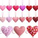36 Pieces Valentines Felt Heart Ornaments Hanging Valentine Decorations Red Pink Buffalo Felt Hearts Ornaments for Tree Heart Decorative Hanging for Wedding Party Decor