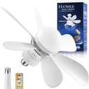 Socket Fan Light - Ceiling Fans with Lights and Remote/Socket Extender,Adjustable brightness and 3 color temperature of lighting Wind Ceiling Fan for Bedroom, Kitchen, Living Room (White)