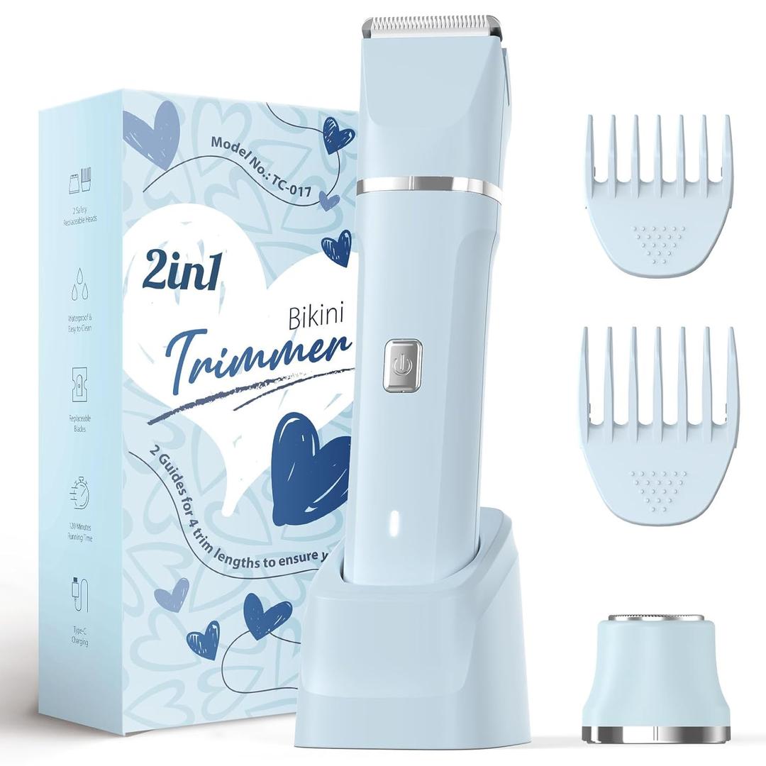 Bikini Trimmer for Women - Body Hair Trimmer Shaver for Women's Grooming, Wet & Dry Use Groomer, Dusk Razor for Women, Ladies Electric Razors for Legs, Female Trimmer for Private Area, Blue