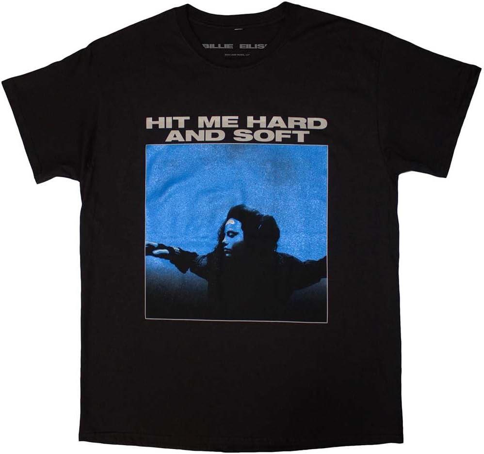 Men's Billie Eilish Hit Me Hard and Soft Tracklist T-Shirt Black (Blue, L)