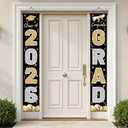 2 x 2026 Graduation Banner Congrats Grad Black - Class of 2026 Porch Sign for Party, Porch Banner Outdoor Graduation Decorations