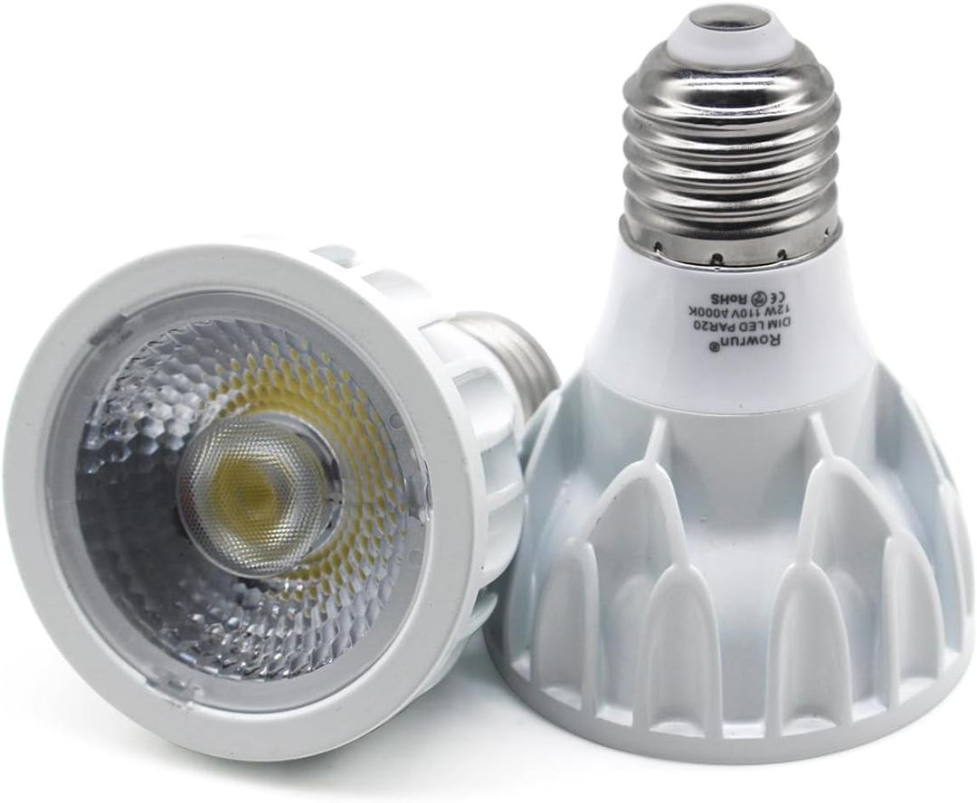 PAR20 LED Light Bulb, 12W E26 Standard Base, 100 Watt Equivalent, Natural White 4000K, Dimmable Indoor Home Super Bright Wide Area Flood Light, 2-Pack