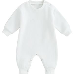 Allshope Newborn Baby Boy Fall Outfit Romper Little Dude Embroidery Long Sleeve Jumpsuit Bodysuit Infant Winter Clothes (12-18 Months, White)