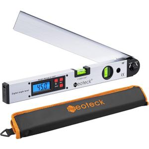 Neoteck Aluminum Digital Angle Finder Protractor 225 16 inch Backlit LCD Digital with Horizontal and Vertical Bubble - Silver