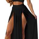 2 Piece Sets for Women Summer Sexy Double High Split Maxi Dresses Skirt Set Beach Swimwear Cover Ups Vacation Outfits (Black, M)