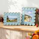 AceOrbit 4x6 Inch Lingt Blue Petal Wave Picture Frame Cute Wavy Edge Resin Scalloped Photo Frame for Desktop Display Home Decor Family Friends Wedding Graduation Gifts