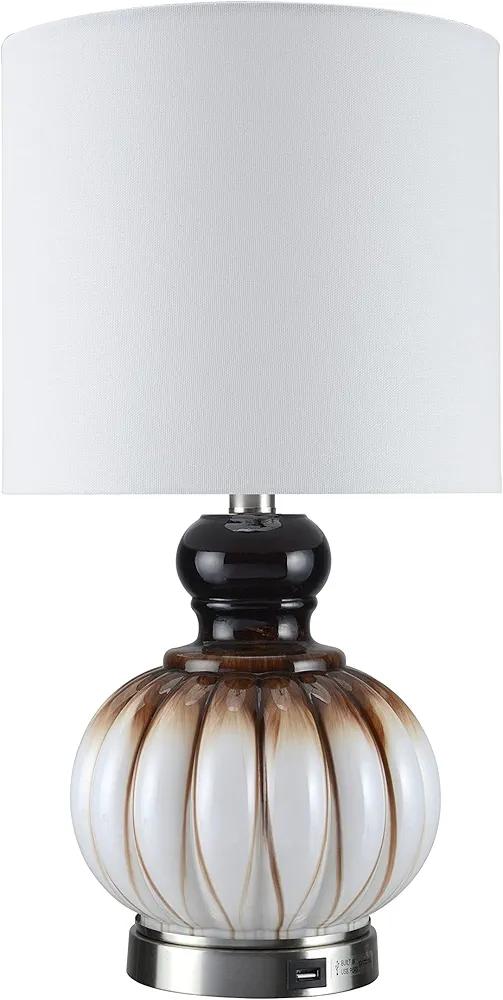 Aspen Creative 40243-09-1, Table Lamp Opal Glass w/Hand Paint Brown Finish, Satin Nickel Base, Size: 11" L x 11" W x 23" H, E26 Socket, Bulb Not Included