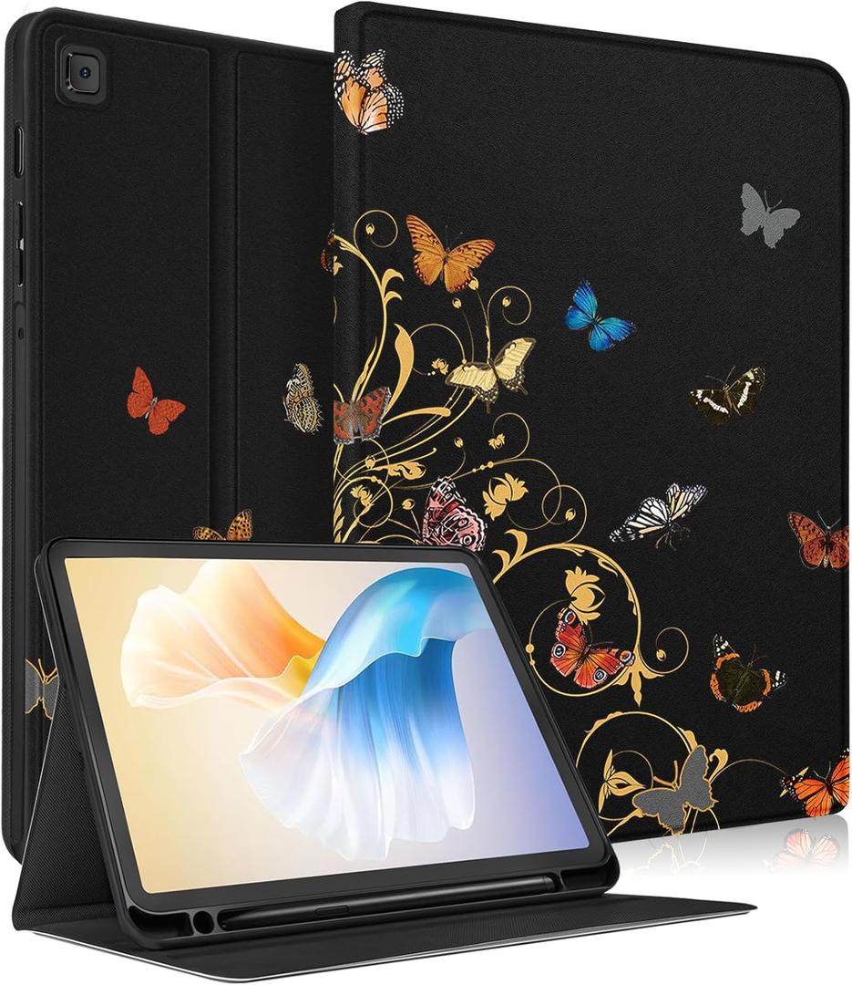 for Samsung Galaxy Tab S6 Lite Case 10.4 Inch Kids Cute Girls Folio Women Girly Butterfly Pretty Kawaii Teens Aesthetic Black Tablet Cover for Samsung S6 Lite Tab Cases SM-P610/P613/P615/P619