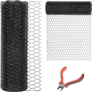 12'' x 150' Black Chicken Wire Mesh Fence, 20 Gauge Galvanized Poultry Netting and 1 inch Garden Mesh Fence Roll, Chicken Wire for Floral Arrangements/Crafts/Farm/Livestock/Pet Protection (20 gauge 12'' x 150')