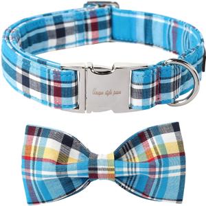 Unique style paws Plaid Dog Collar with Bow Pet Gift Adjustable Soft and Comfy Bowtie Collars for Small, Medium, and Large Dogs