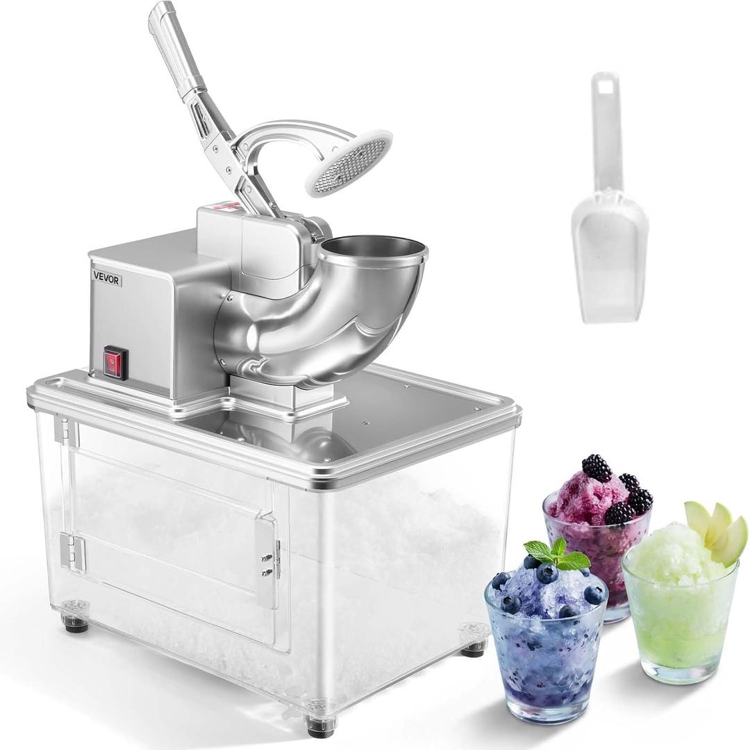 VEVOR Commercial Ice Crusher 661LBS/H, 350W Electric Snow Cone Machine with 4 Blades, 2000RPM Stainless Steel Shaved Ice Machine with 11 Gal Crushed-Ice Box, for Family Restaurants Bars, Silver