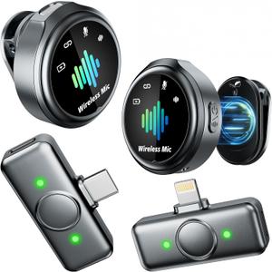 Mini Microphone for iPhone: 2PCS Wireless Lavalier Microphone for Android - Noise Canceling Magnetic Clip Lapel Mic - Vlogging & Pro Video Recording for Content Creators (Gray 1)