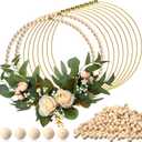 Huquary 10 Sets 12" Wood Bead Wreath for Crafts Rustic Wooden Wreath Ring 10 Pcs Metal Floral Hoop with 800 Pcs Wooden Beads for DIY Farmhouse Wedding Door Wall Hanging Decor