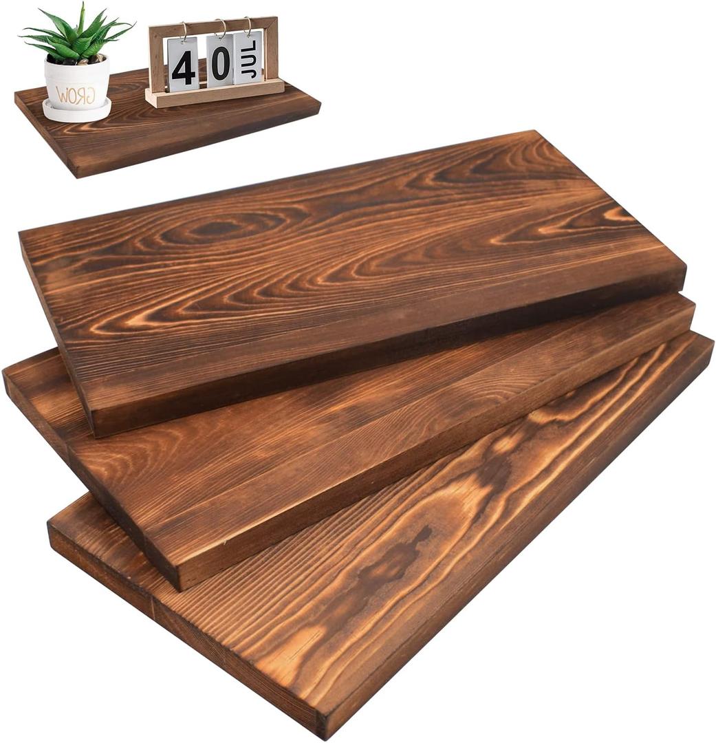 3Pack Rectangle Unfinished Wood Double Sided Carbonized Paulownia Wood Art Board Chipboard for Wall Shelf DIY Crafts Home Decorations Door Hanger Sign (11.4 * 6 * 0.59in)(Dark Brown)