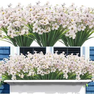 Grunyia 20 Bundles Artificial Flowers, Outdoor Indoor UV Resistant Fake Flowers No Fade Faux Plastic Plants Garden Porch Window Box Decoration
