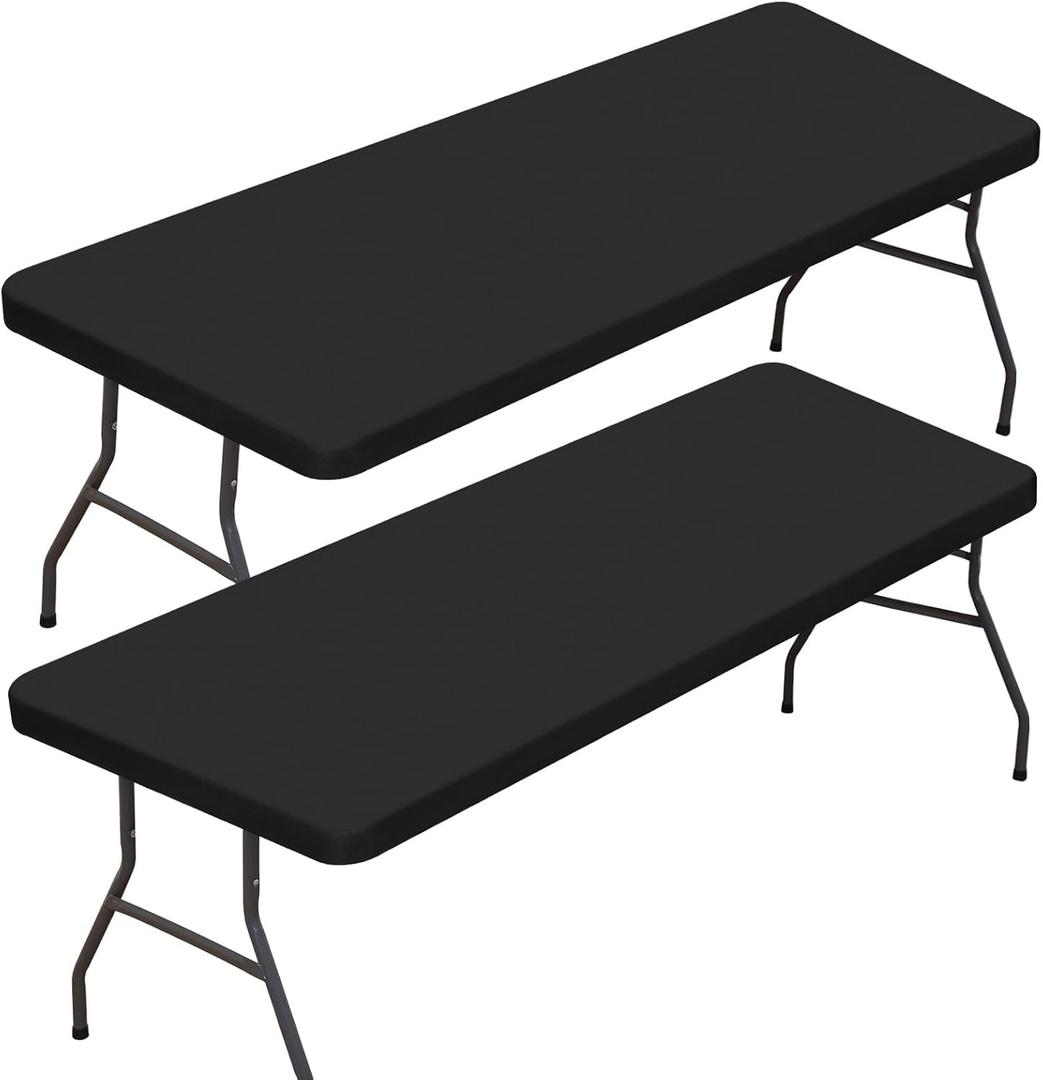 BDDC 2 Pack Rectangle Fitted Table Covers for 6 Foot Tables 30" x 72" Stretchy Spandex Black Table Cloth, Washable & Wrinkle-Resistant Tablecloth for Indoor/Outdoor Picnics, Patios & Events