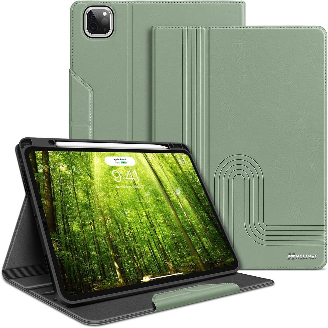 H HOLIMET Case for iPad Pro 12.9 2022 6th/5th/4th/3rd Generation 2021 2020 2018 with Pencil Holder Shockproof Folio Cover for iPad Pro 12.9 inch, Auto Sleep/Wake, Vegan Leather (Green 2nd)