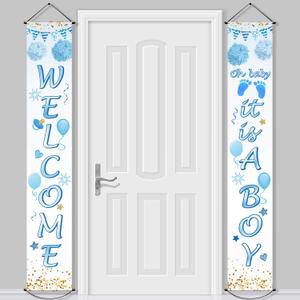 Blulu Baby Shower Decorations 71 x 12 Inch Welcome It Is a Boy Banner Backdrop Background Door Hanging Porch Sign for Baby Shower Gender Reveal Party Photo Prop Backdrop Supplies