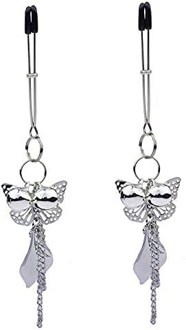 Silver Butterfly Pendant Bell Nipple Clamps, Adjustable Breast Nipple Clamps, Papilla Straighteners Corrector Nipple Shield Nipple Clamps Adjustable Breast Clamps (A)