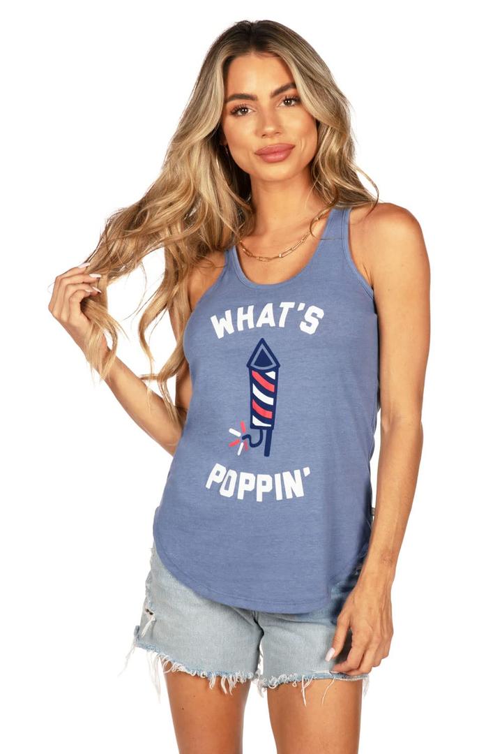 What's Poppin' Funny Patriotic Vintage July 4th Tank Top 2XL 