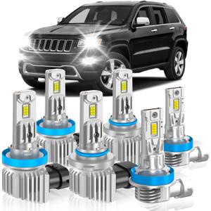 Fit for Jeep 2014-2017 Grand Cherokee Light Bulbs, High/Low Beam Fog Light Bulbs Combo, 800% Brightness CSP Chips, 6000K White, Efficient Heat Dissipation, Pack of 6