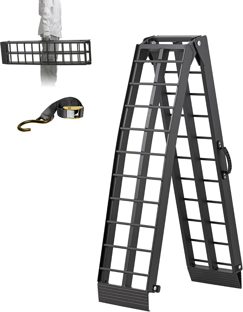 LEMNISCATE Motorcycle Ramp, Aluminum Loading Ramps for Pickup Trucks, 7.5FT Folding Bike Ramp with Handle & Buckle, for Bicycles, Lawn Mowers, UTV, ATV, 750 LBS Capacity, 89"x12", 1PC, Black