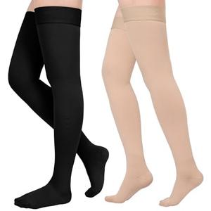 Compression Stockings for Women & Men, 2 Pairs 15-20mmHg Thigh High Compression Socks for Varicose Veins, Swelling, Pregnant M