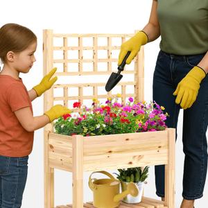 Raised Garden Bed with Trellis - Elevated Wooden Planter Box with Legs, Detachable Bottom, Side Hooks & Rack - Easy to Assemble, No Tools Needed, Beginner Gardeners, Patio, Outdoor